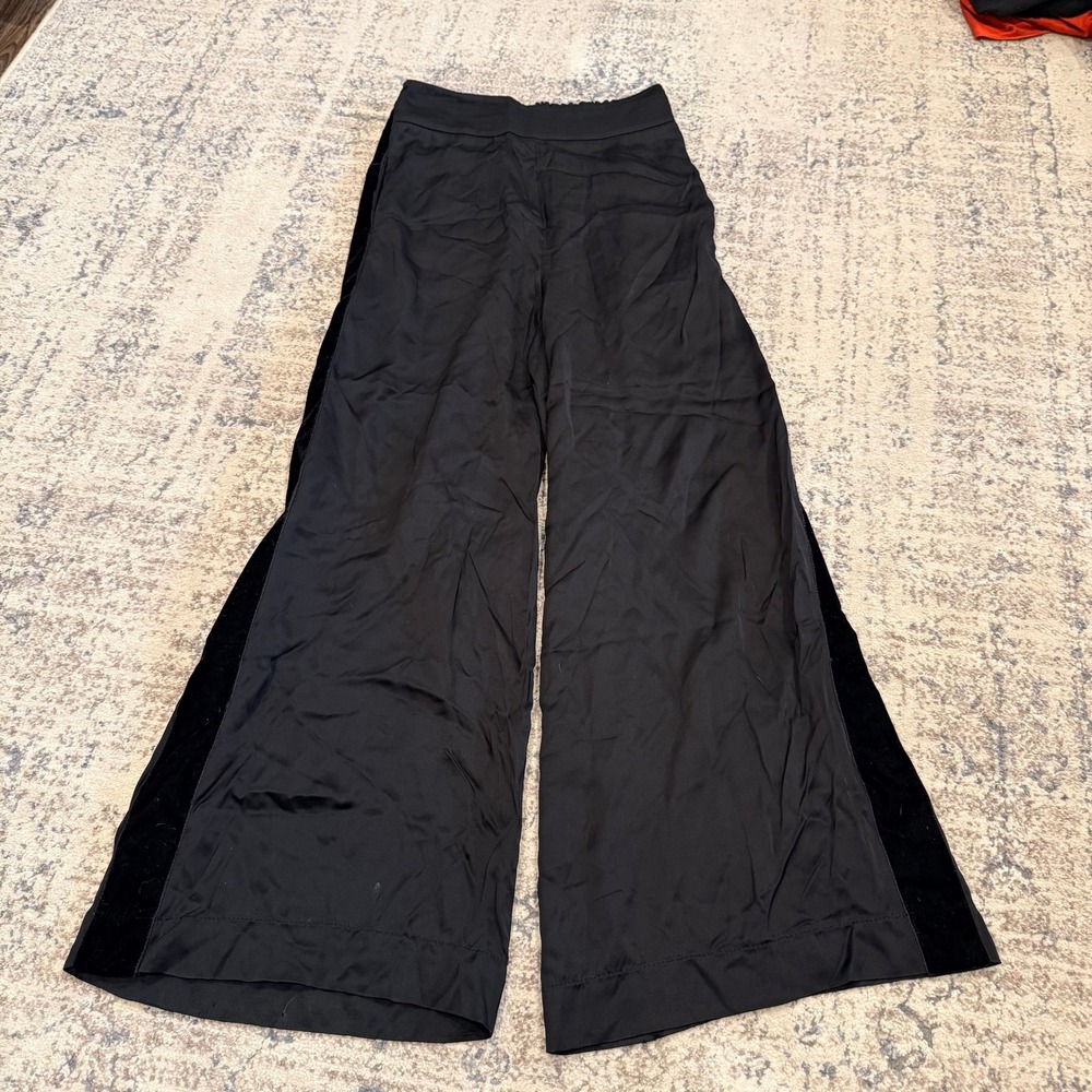 ANIYE‎ BY Womens Black Wide Leg Trousers Velvet Side Stripe Viscose Size M
